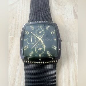 Skagen ladies 496SMM Swarovski Crystals Brown MOP Dial Brown Watch NEW BATTERY